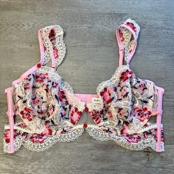 For Love & Lemons Festival Rose Bra Pink White XL - Picture 2 of 6